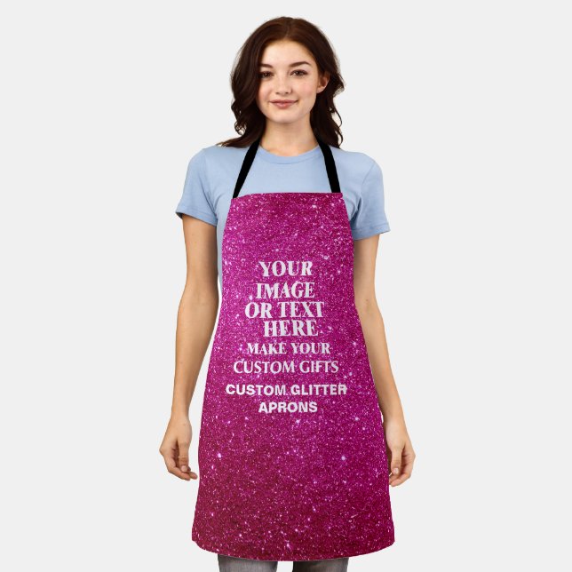 Create Your Own Pink Glitter Custom Womens Apron (Worn)