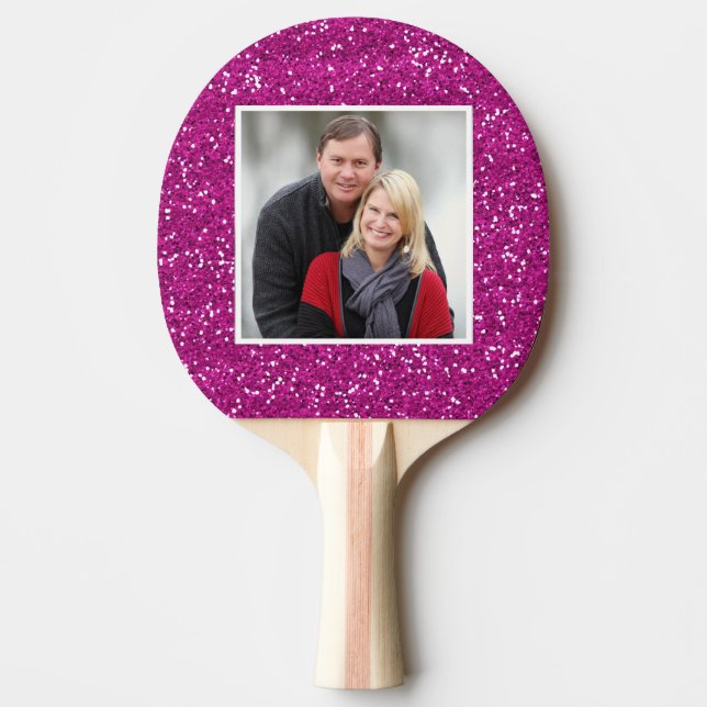 Create Your Own Pink Glitter Photo Ping Pong Paddle (Front)