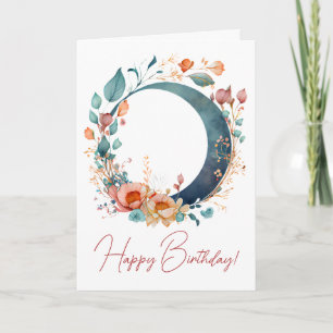 Create Your Own Pink & Gold Floral Moon Holiday Card