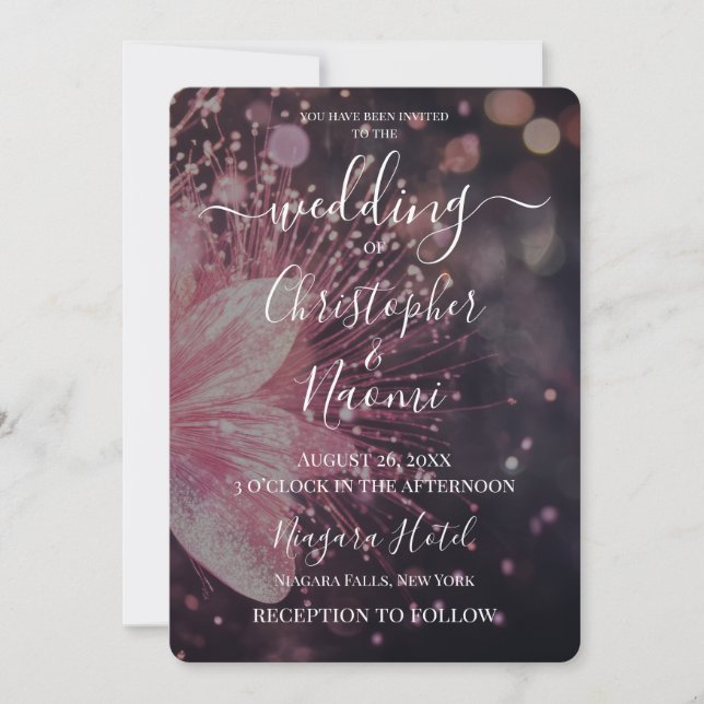 Create Your Own Pink Grey Sparkle Flower Invitation (Front)