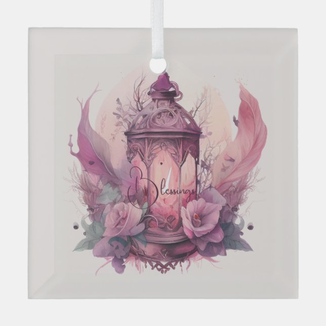 Create Your Own Pink Lantern & Roses Glass Tree Decoration (Front)
