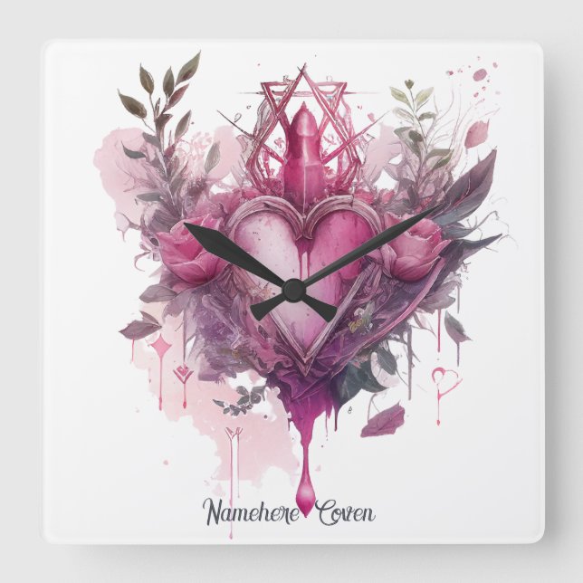 Create Your Own Pink Love Candle Square Wall Clock (Front)