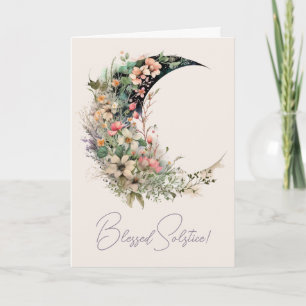 Create Your Own Pink Meadow Floral Crescent Moon Holiday Card