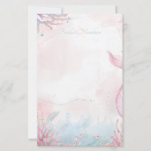 Create Your Own Pink Mermaid Tail Seascape Stationery
