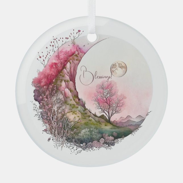 Create Your Own Pink Moon Landscape Glass Tree Decoration (Front)