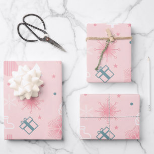 Create Your Own Pink Pastel Christmas Pattern Wrapping Paper Sheet
