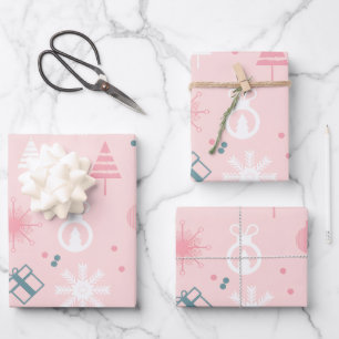 Create Your Own Pink Pastel Xmas Pattern Wrapping Paper Sheet