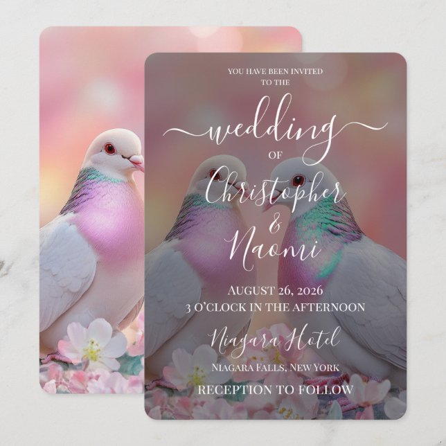 Create Your Own Pink Rainbow Doves Wedding Invitation (Front/Back)