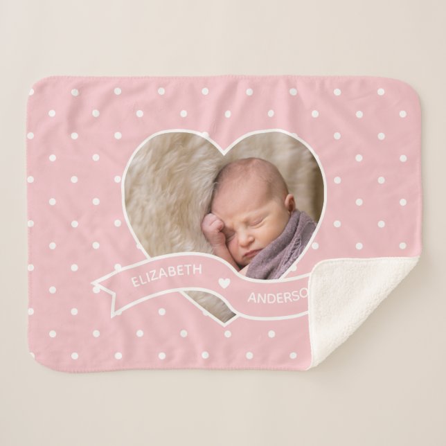 Create your own pink & white polka dots baby photo sherpa blanket (Front (Horizontal))