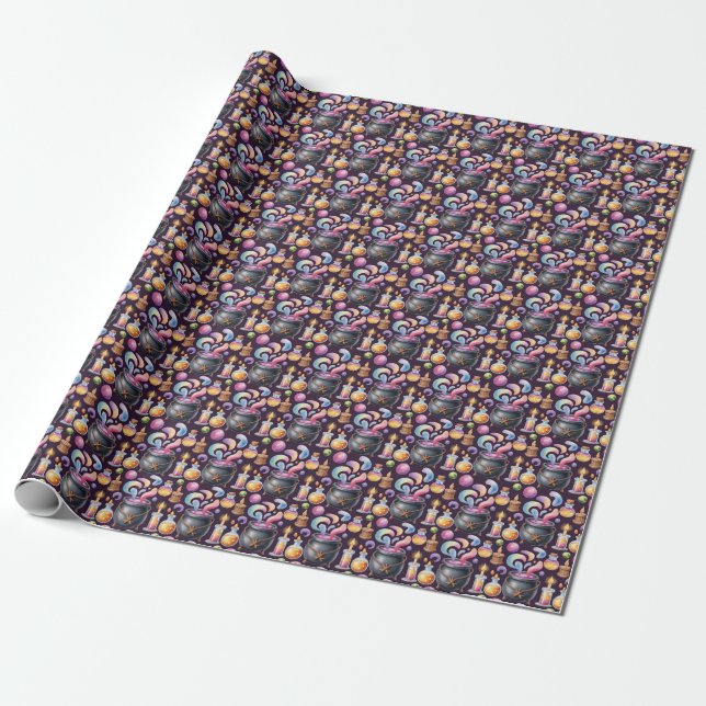 Create Your Own Potions Cauldrons Candles Purple Wrapping Paper (Unrolled)