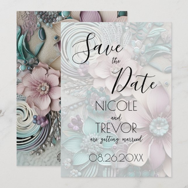 Create Your Own - Pretty Paper Flowers Save The Date (Front/Back)