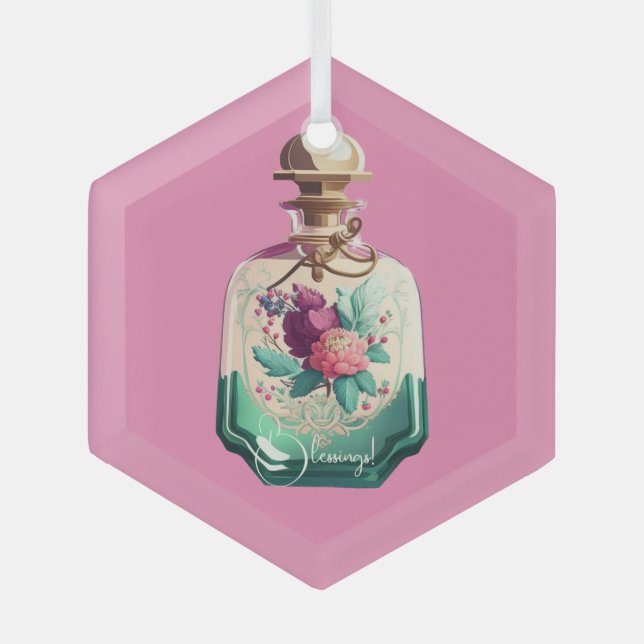 Create Your Own Pretty Peonies Perfume Bottle Glass Tree Decoration (Front)