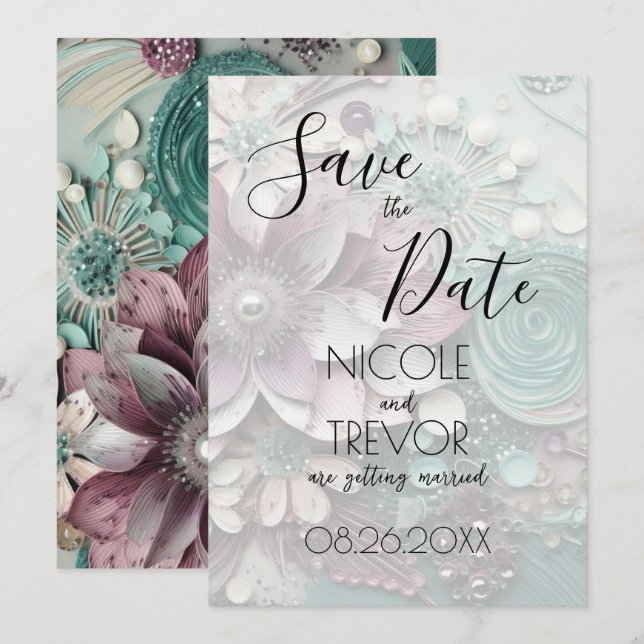 Create Your Own - Pretty Shabby Chic Paper Flowers Save The Date (Front/Back)