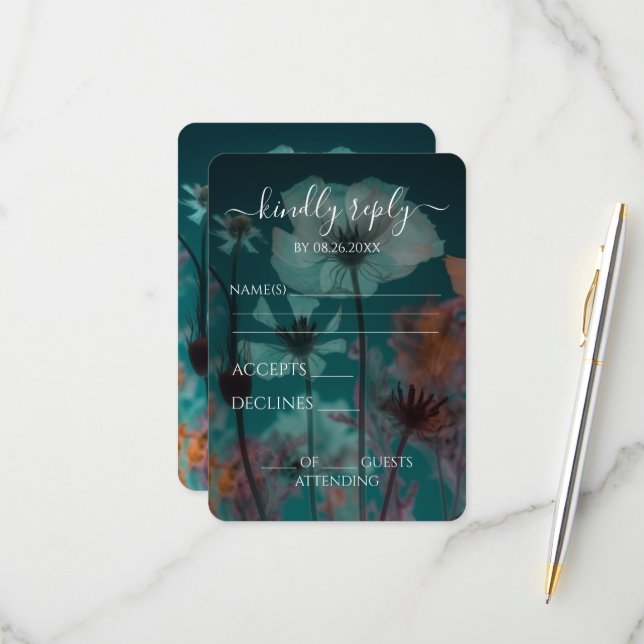 Create Your Own - Pretty X-Ray Flowers RSVP Card (Front/Back In Situ)