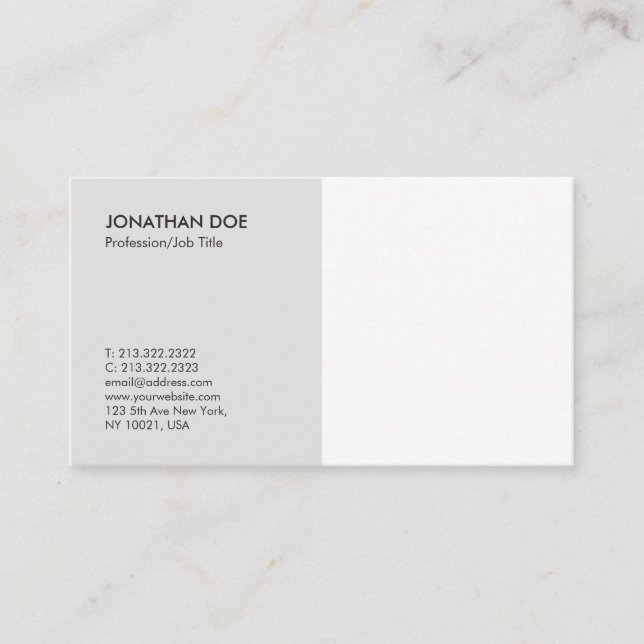 Create Your Own Professional Plain Grey White Business Card (Front)