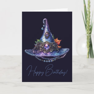 Create Your Own Purple Bejeweled Autumn Witch Hat Holiday Card