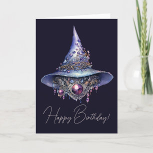 Create Your Own Purple Bejeweled Crystal Witch Hat Holiday Card