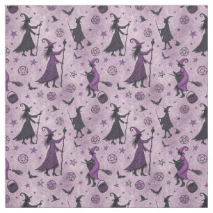 Create Your Own Purple Black Witches Pentacles Fabric
