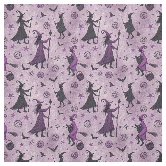 Create Your Own Purple Black Witches Pentacles Fabric (Swatch)