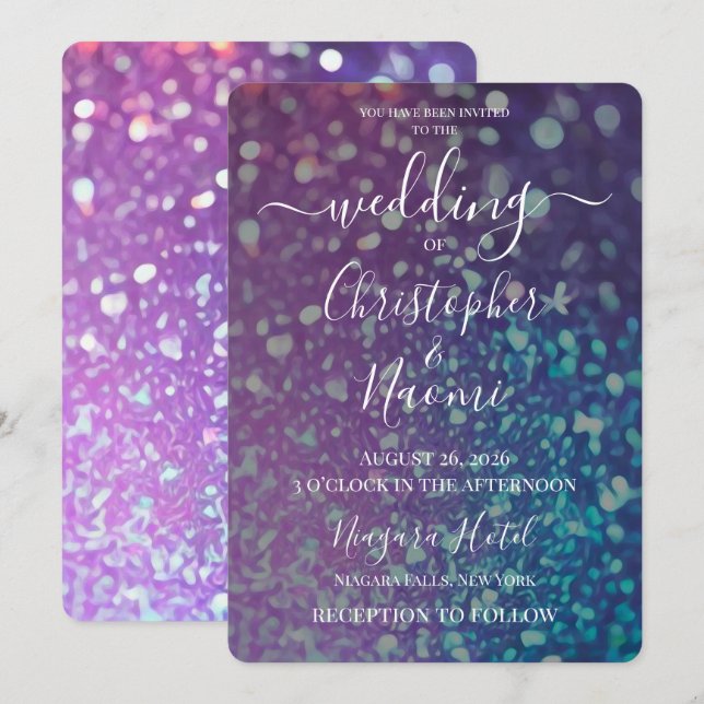 Create Your Own Purple Blue Painted Glitter Invitation (Front/Back)