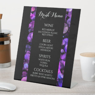 Create Your Own Purple Bokeh Border Drink Menu Pedestal Sign