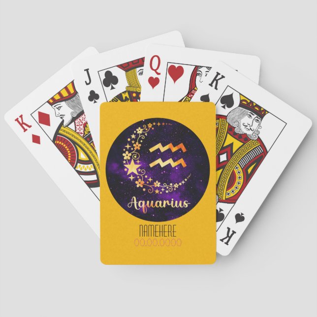 Create Your Own Purple Celestial Aquarius Zodiac Playing Cards (Back)
