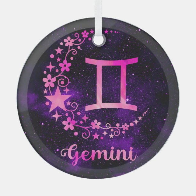 Create Your Own Purple Celestial Gemini Zodiac Glass Tree Decoration (Front)