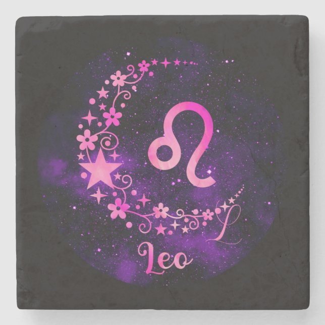 Create Your Own Purple Celestial Leo Stone Coaster (Front)