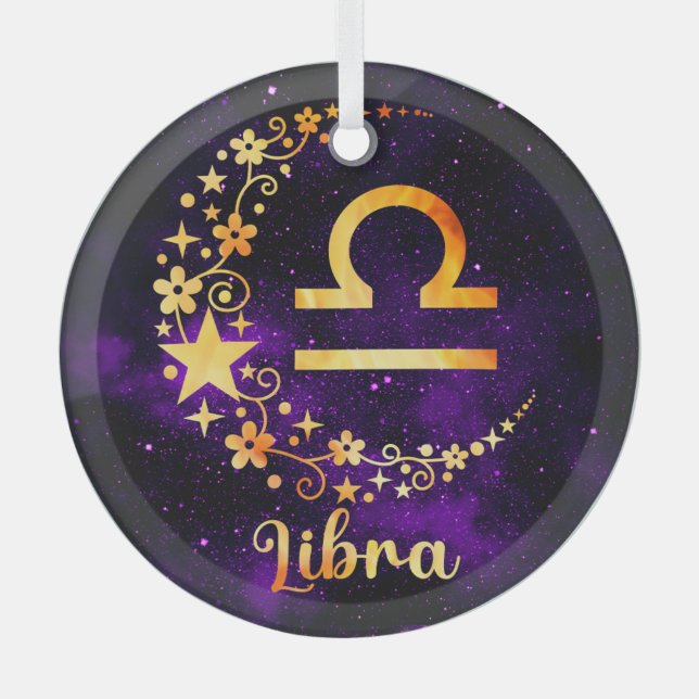 Create Your Own Purple Celestial Libra Zodiac Glass Tree Decoration (Front)