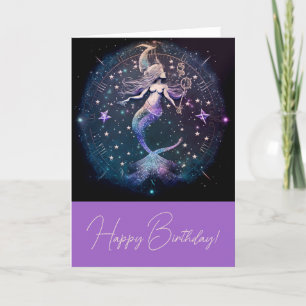 Create Your Own Purple Celestial Mermaid Holiday Card