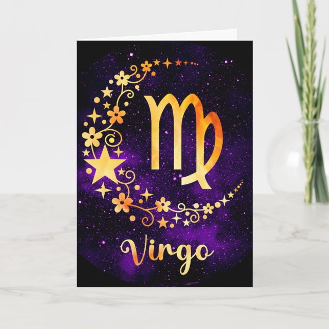 Create Your Own Purple Celestial Virgo Zodiac Holiday Card (Front)