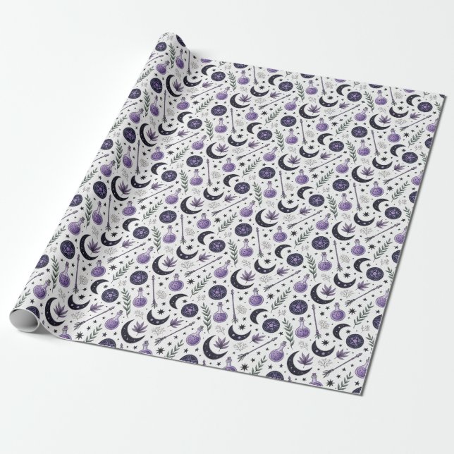 Create Your Own Purple Crescent Moon Night Magic Wrapping Paper (Unrolled)