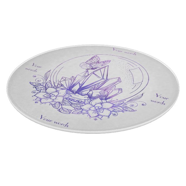 Create Your Own Purple Crystal Ball & Flowers Cutting Board (Corner)