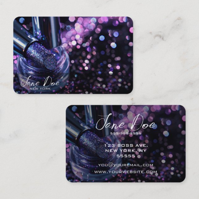 Create Your Own Purple Glitter Lipstick Business Card (Front/Back)