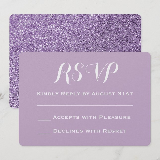 Create Your Own Purple Glitter Wedding RSVP Invitation (Front/Back)