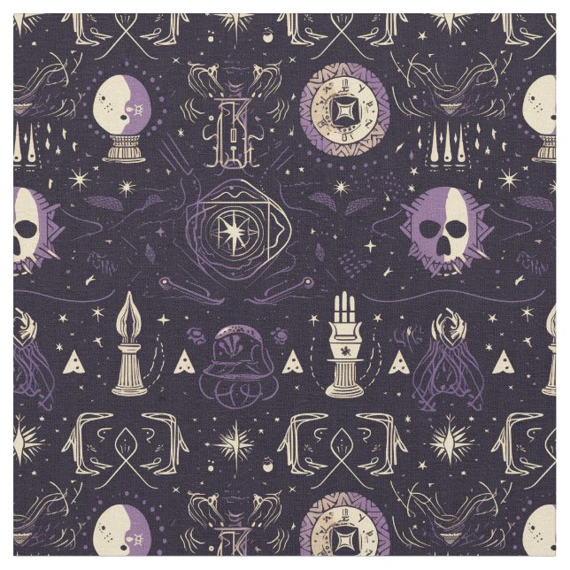 Create Your Own Purple & Gold Magic Symbols Black Fabric (Close Up)