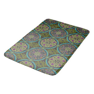 Create Your Own Purple Green Blue Damask Bath Mat