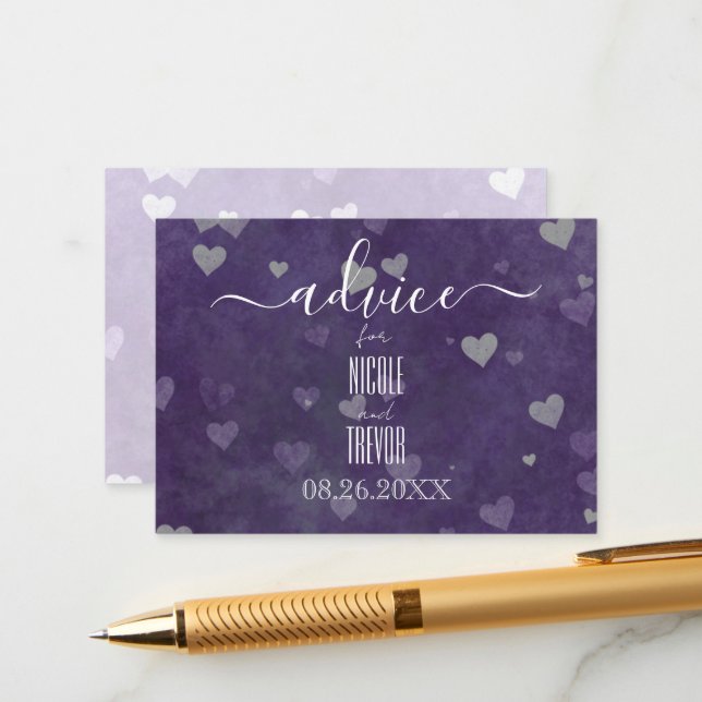 Create Your Own Purple Hearts Bokeh Advice Card (Front/Back In Situ)