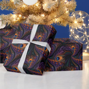 Create Your Own Purple Peacock Feathers Wrapping Paper