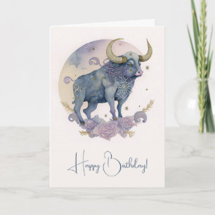 Create Your Own Purple Watercolor Taurus Zodiac Holiday Card