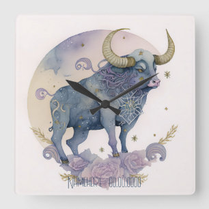 Create Your Own Purple Watercolor Taurus Zodiac Square Wall Clock