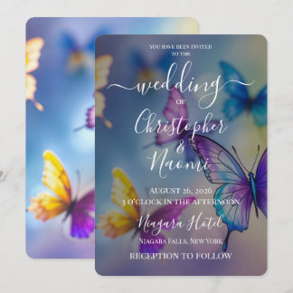 Create Your Own Purple Yellow Butterflies Wedding Invitation