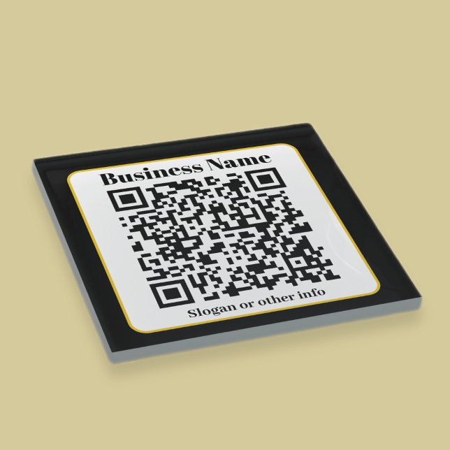 Create Your Own QR Code | Black White Gold Border Glass Coaster (Creator Uploaded)