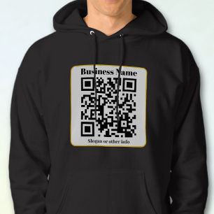 Create Your Own QR Code   Black White Gold Border Hoodie