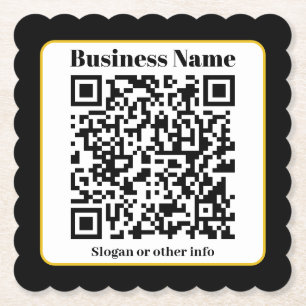 Create Your Own QR Code   Black White Gold Border Paper Coaster