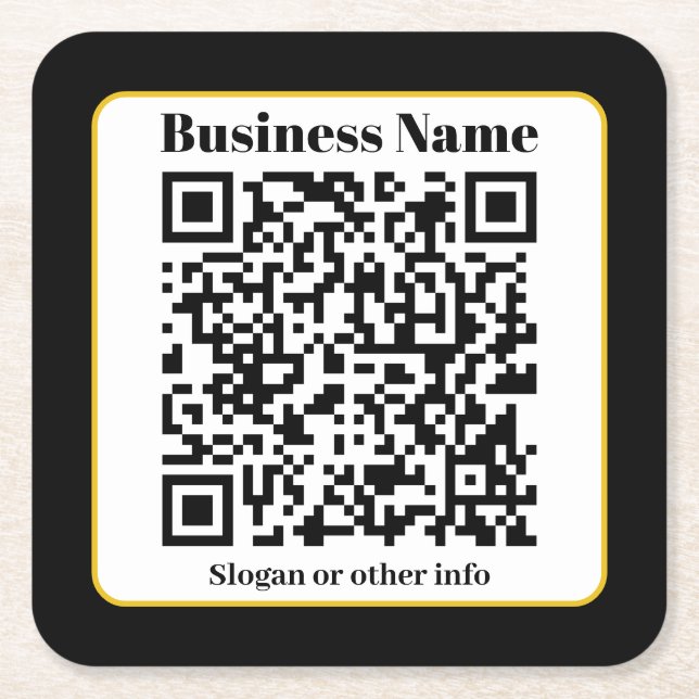 Create Your Own QR Code | Black White Gold Border Square Paper Coaster (Front)