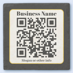 Create Your Own QR Code   Black White Gold Border Stone Coaster