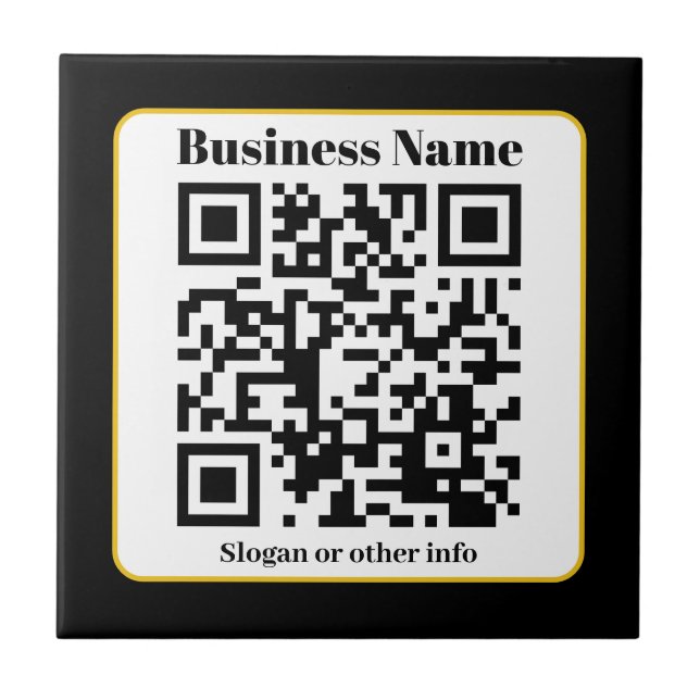 Create Your Own QR Code | Black White Gold Border Tile (Front)