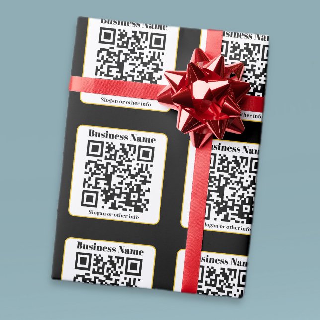Create Your Own QR Code | Black White Gold Border Wrapping Paper (Creator Uploaded)