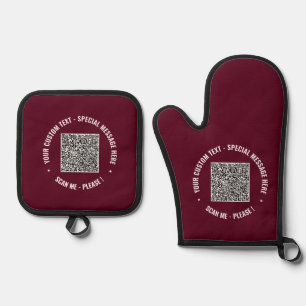 Create Your Own QR Code Custom Text Personalised Oven Mitt & Pot Holder Set